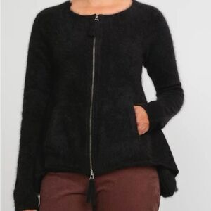 Rundholz Raccoon Hair Flared Zip Cardigan in Black, Size S